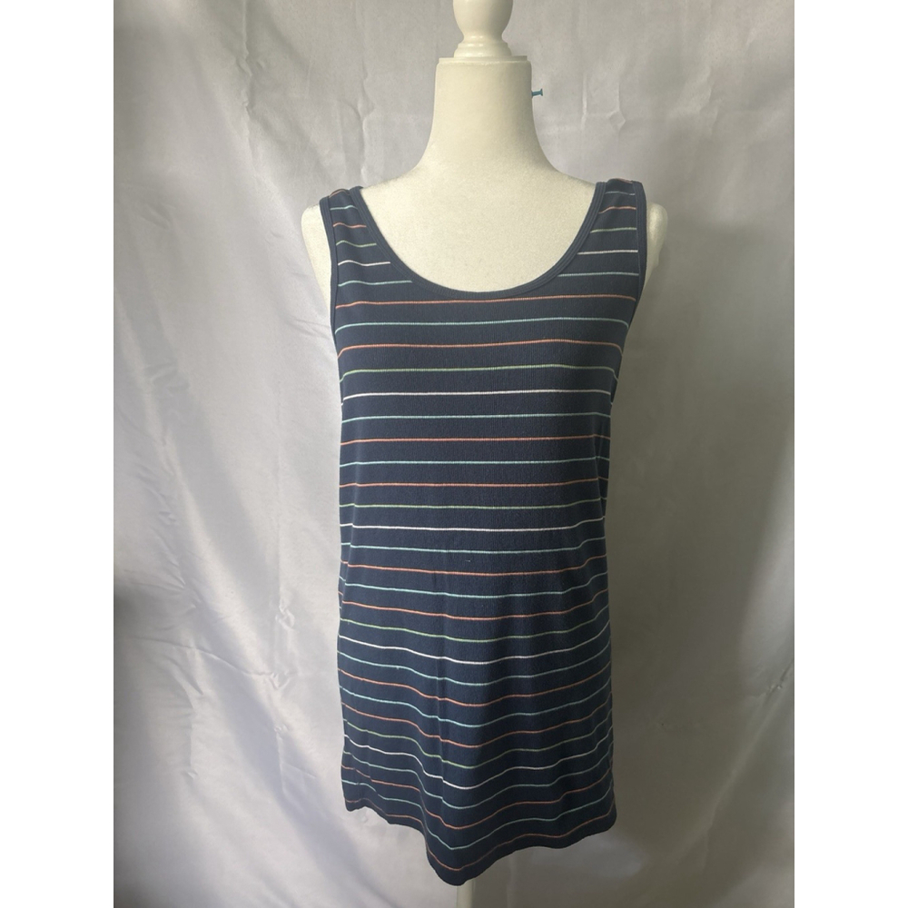 Sold. Time and Tru Tank Top 3XL 22 Womens Blue Striped Ribbed Knit Scoop Neck
